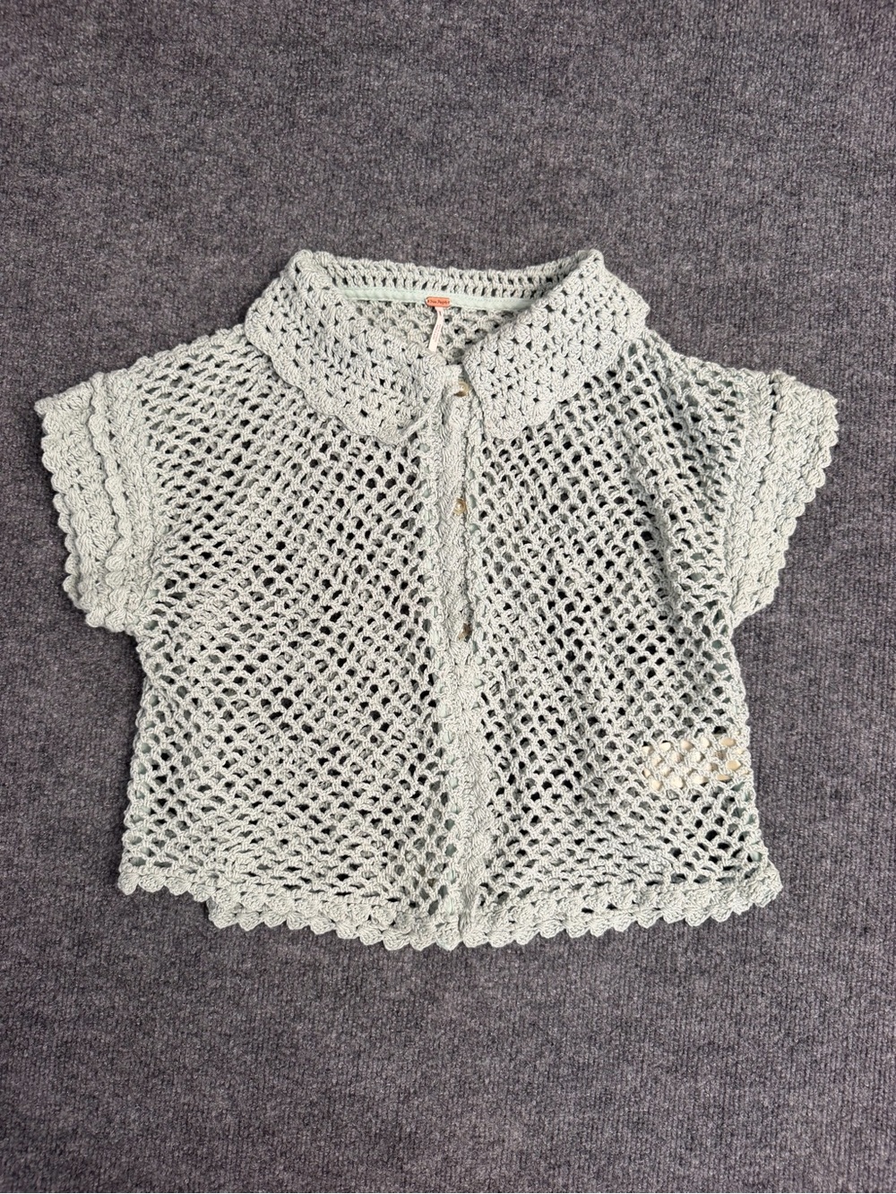 Free People Crochet Short-Sleeve Button Cardigan - Light Mint